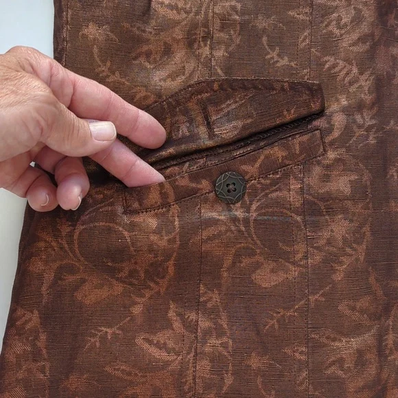 Chico's Silk Linen Shimmery Floral Lined Blazer Small Chico's 0 Metallic Bronze - Picture 8 of 14